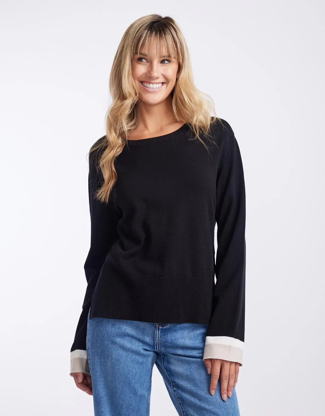 Giselle Lightweight Knit Top - Black/Oat/White