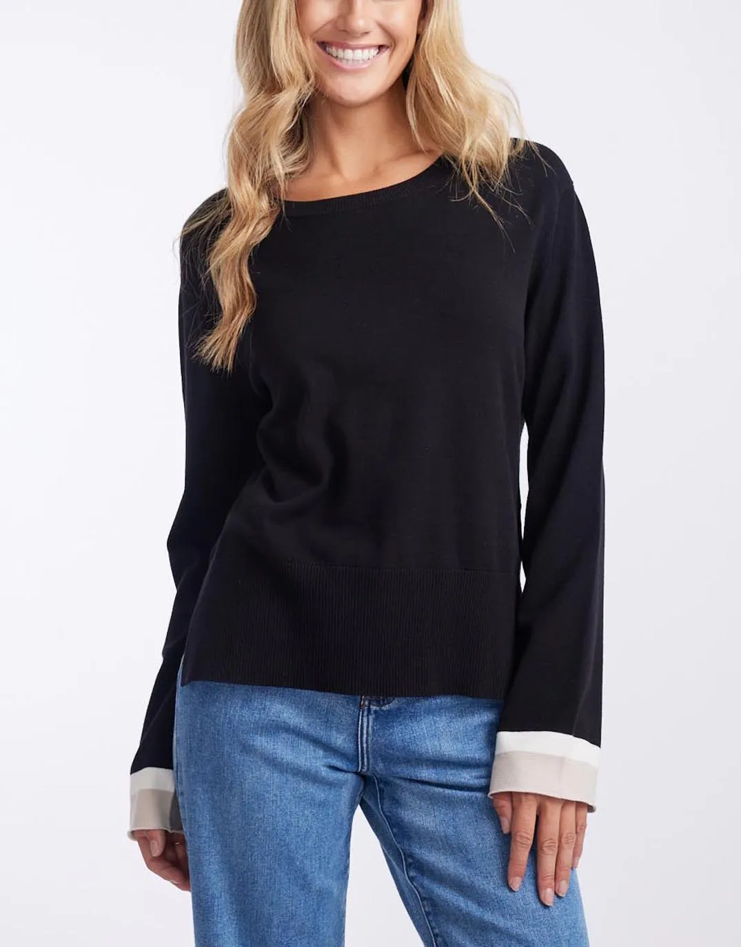 Giselle Lightweight Knit Top - Black/Oat/White