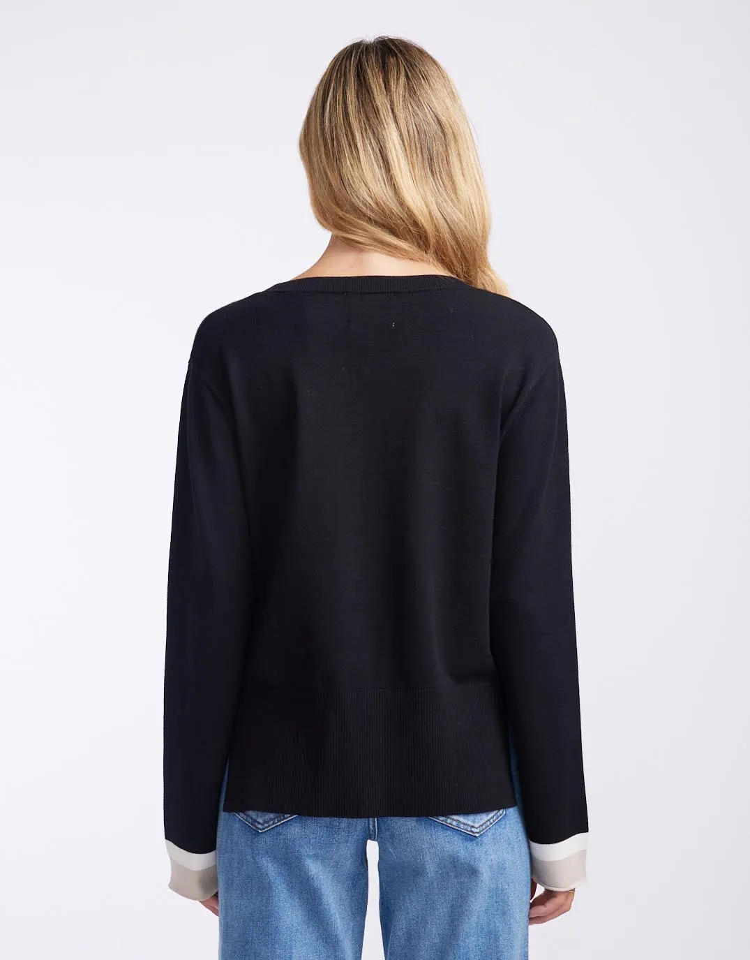 Giselle Lightweight Knit Top - Black/Oat/White