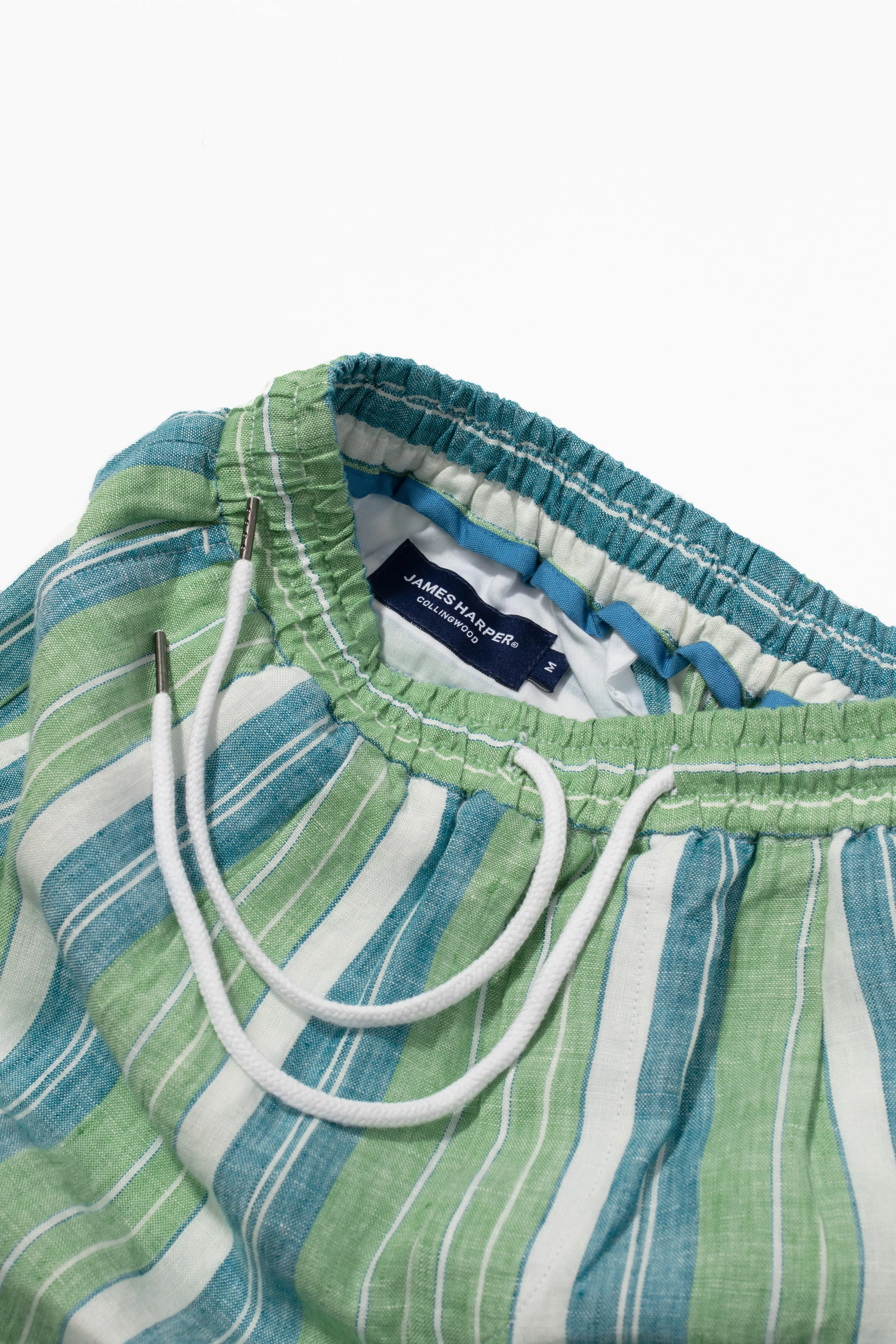 Green Beach Stripe Linen Short