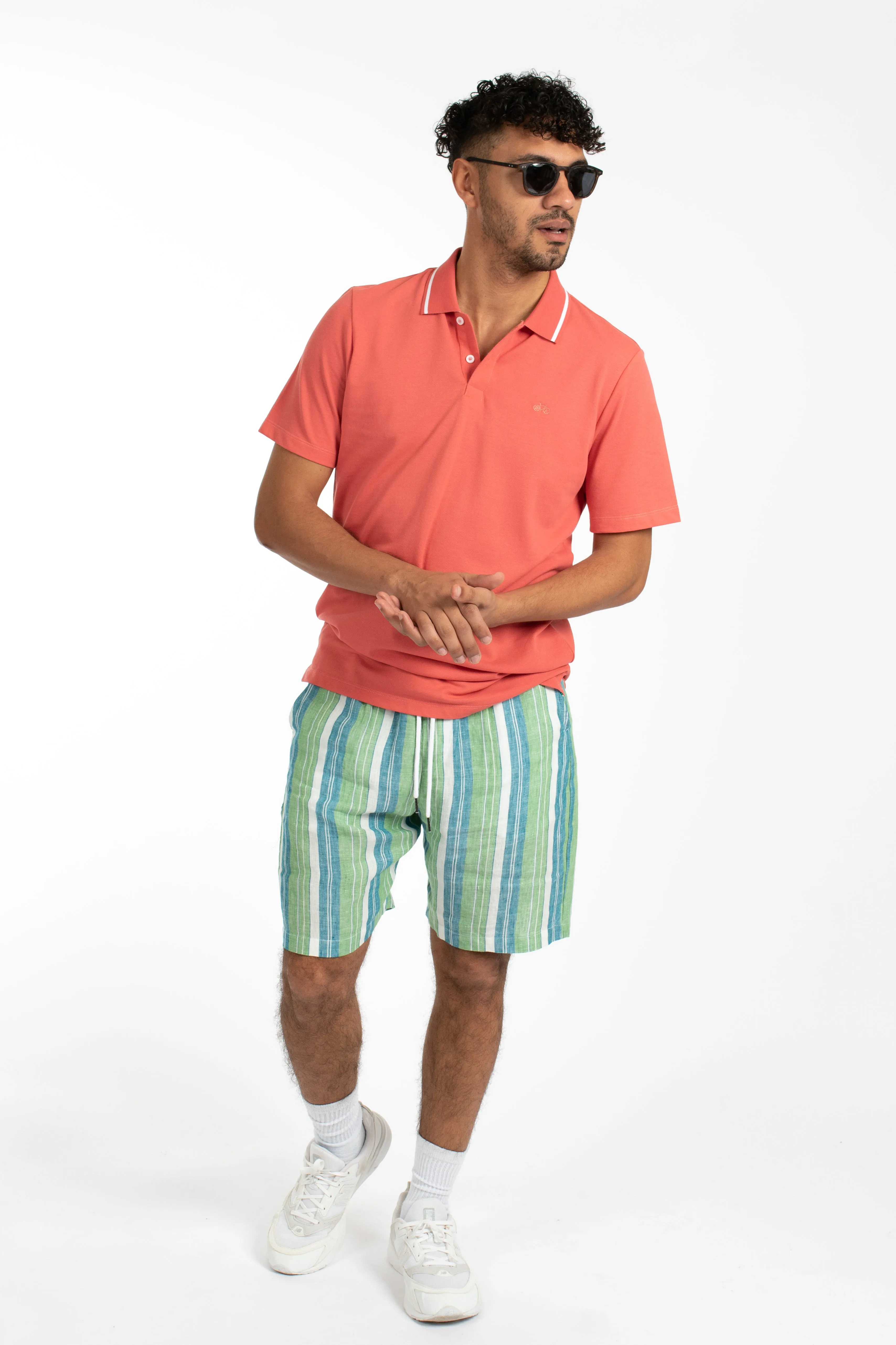 Green Beach Stripe Linen Short