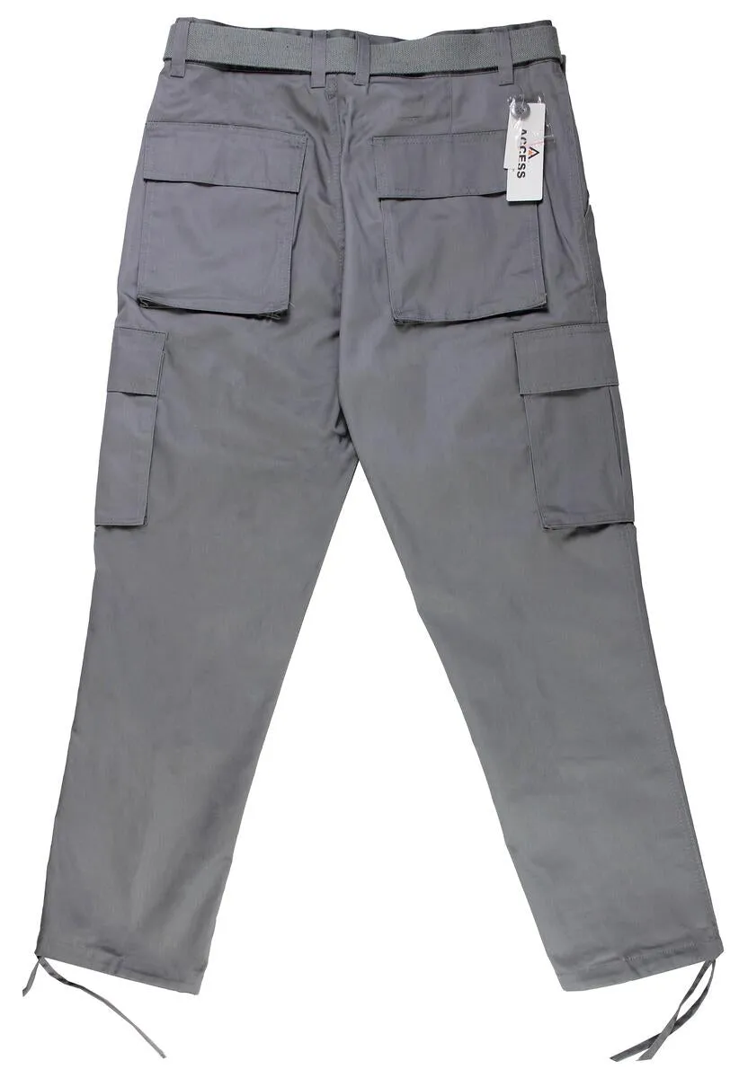 Grey Men's Belted Cargo Pants Loose Fit multiple pockets Style No: AP1515