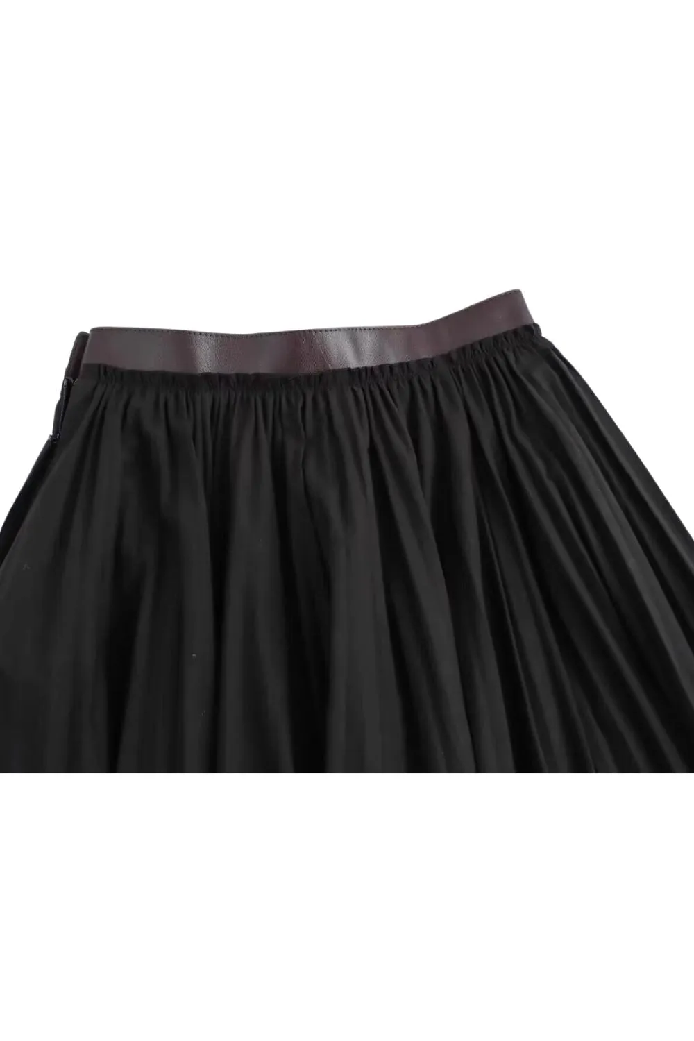 'Hailey' Leather-Paneled Black Pleated Skirt