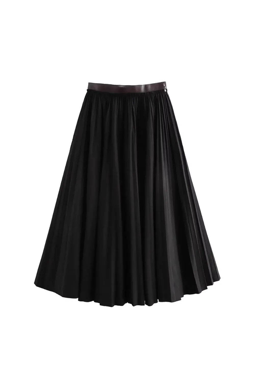 'Hailey' Leather-Paneled Black Pleated Skirt