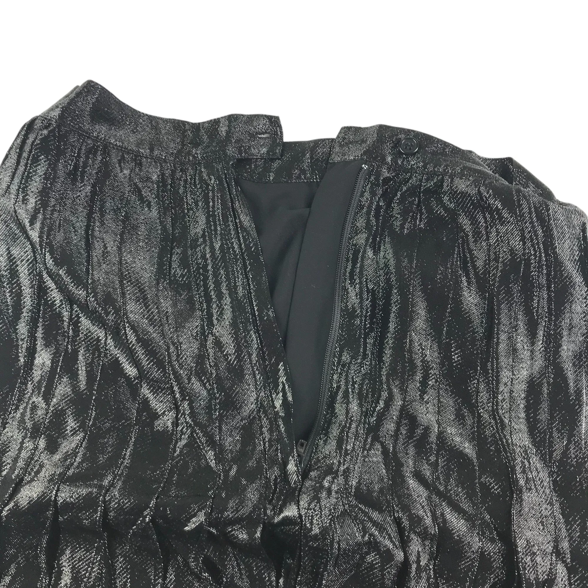 H&M maxi skirt women size UK 6 silver metallic shine crepe pleated long