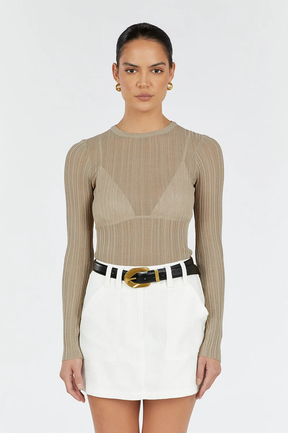 HARPER TAUPE LONG SLEEVE KNIT TOP