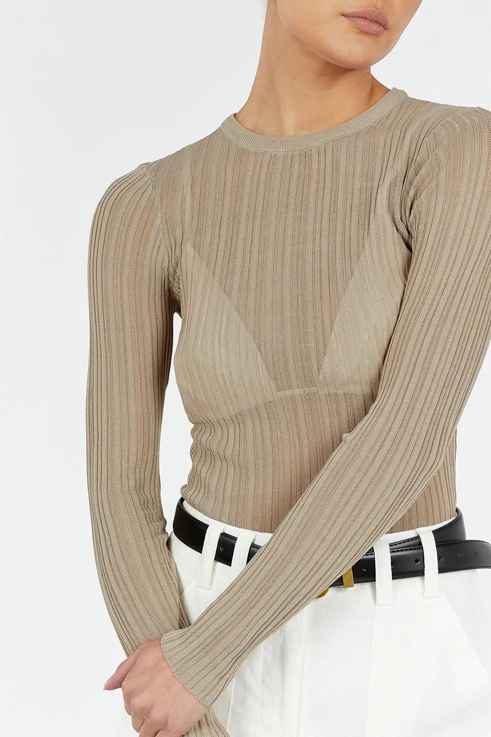 HARPER TAUPE LONG SLEEVE KNIT TOP