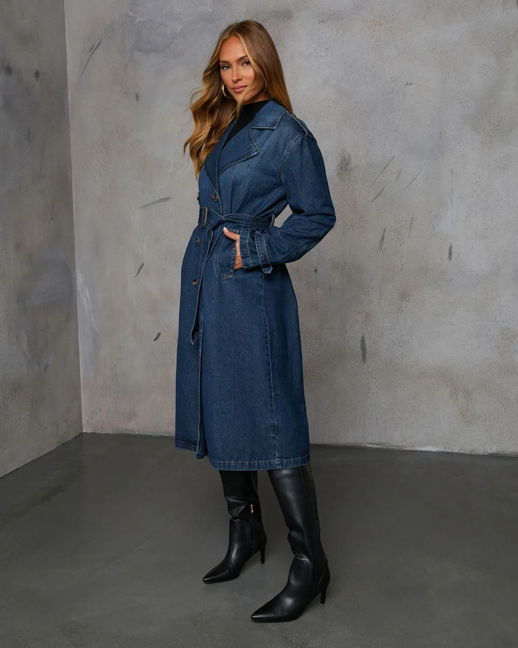 Kaline Double Breasted Denim Trench Coat