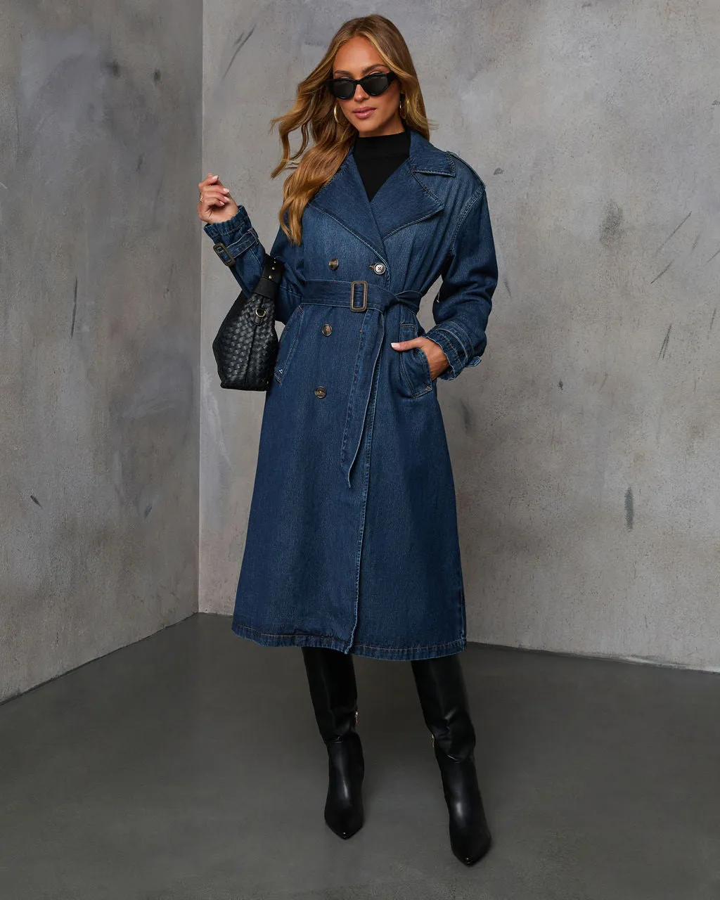 Kaline Double Breasted Denim Trench Coat