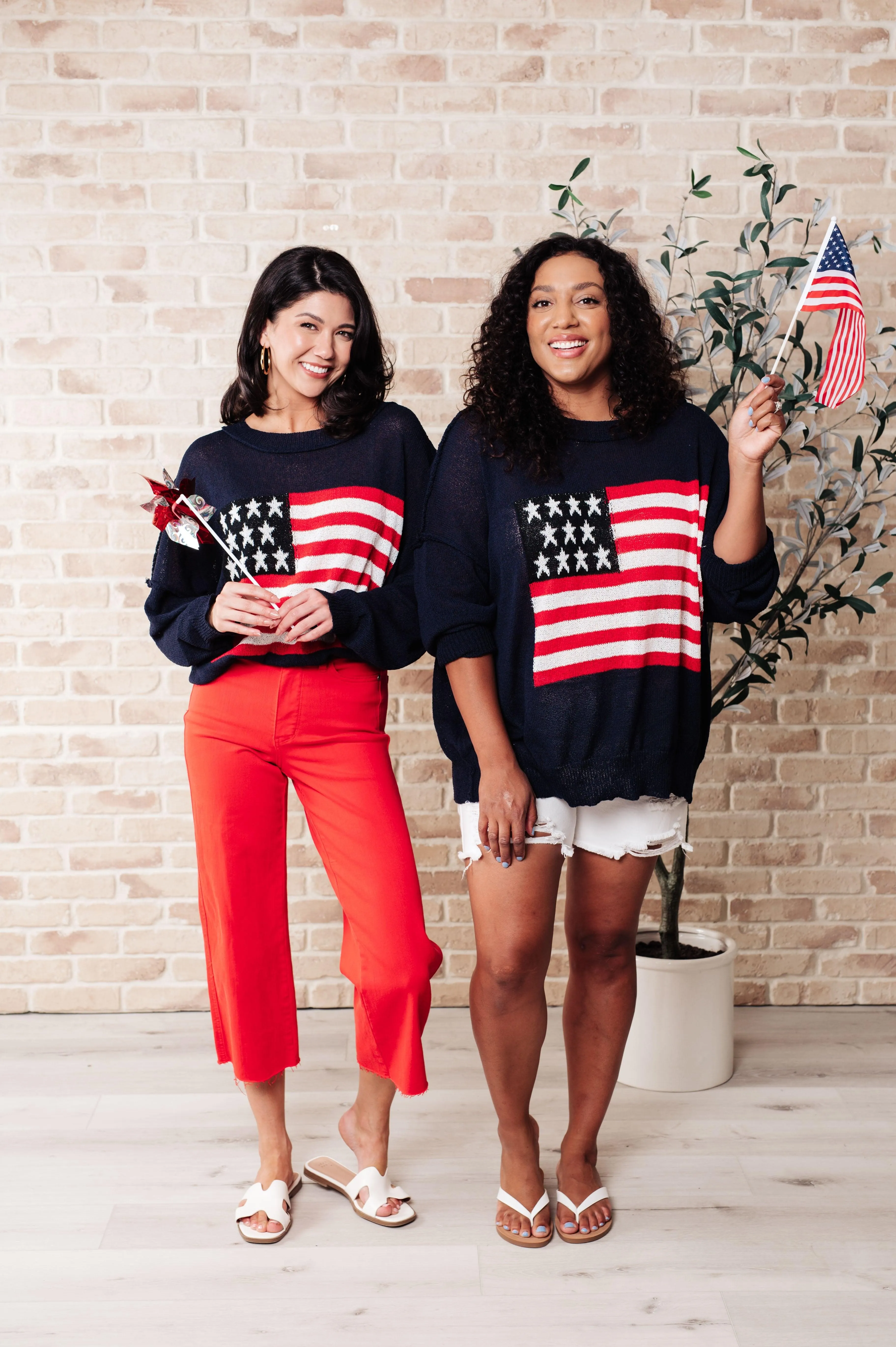 Lightweight American Flag Sweater Knit Pullover