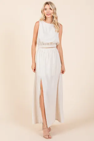 Linen Crop Top and Split Thigh Maxi Skirt Set