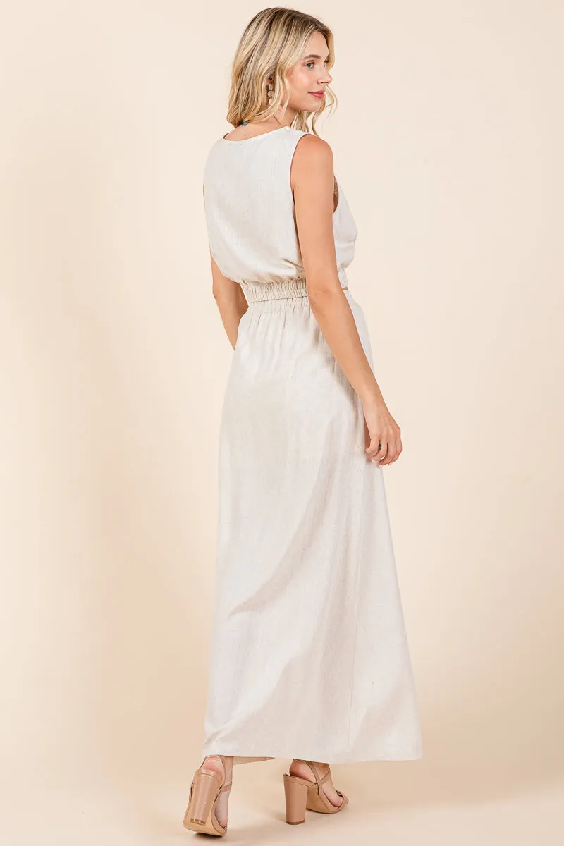 Linen Crop Top and Split Thigh Maxi Skirt Set