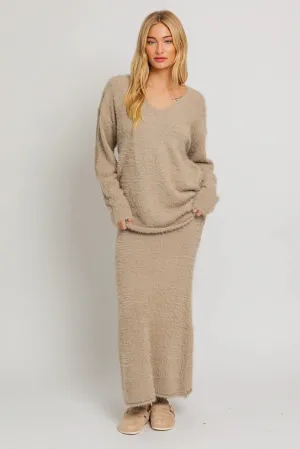 Long Sleeve Soft V-Neck Fuzzy Sweater