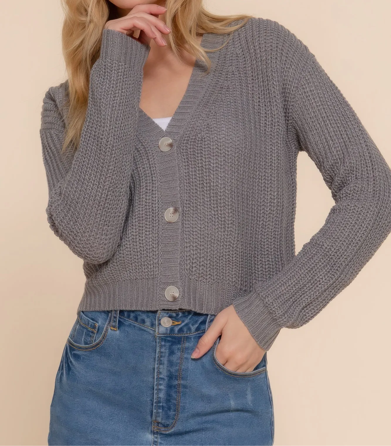 Long Slv V-Neck Sweater Cardigan