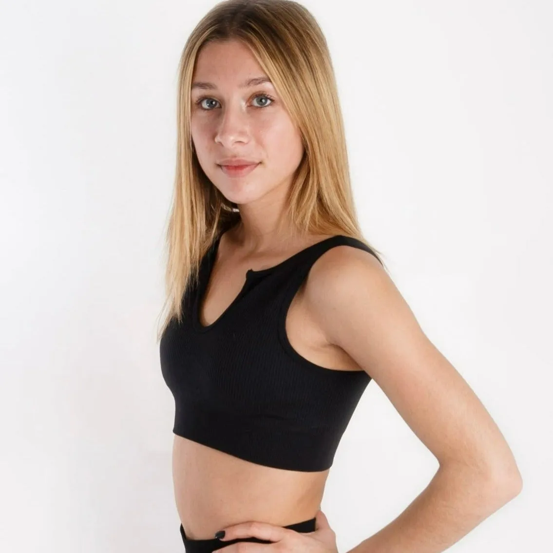 Maddie Key Sleeveless Ribbed Crop- Jet Black