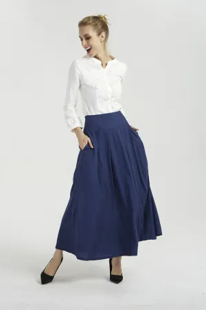 maxi long pleated linen skirt, high waisted skirt 2040