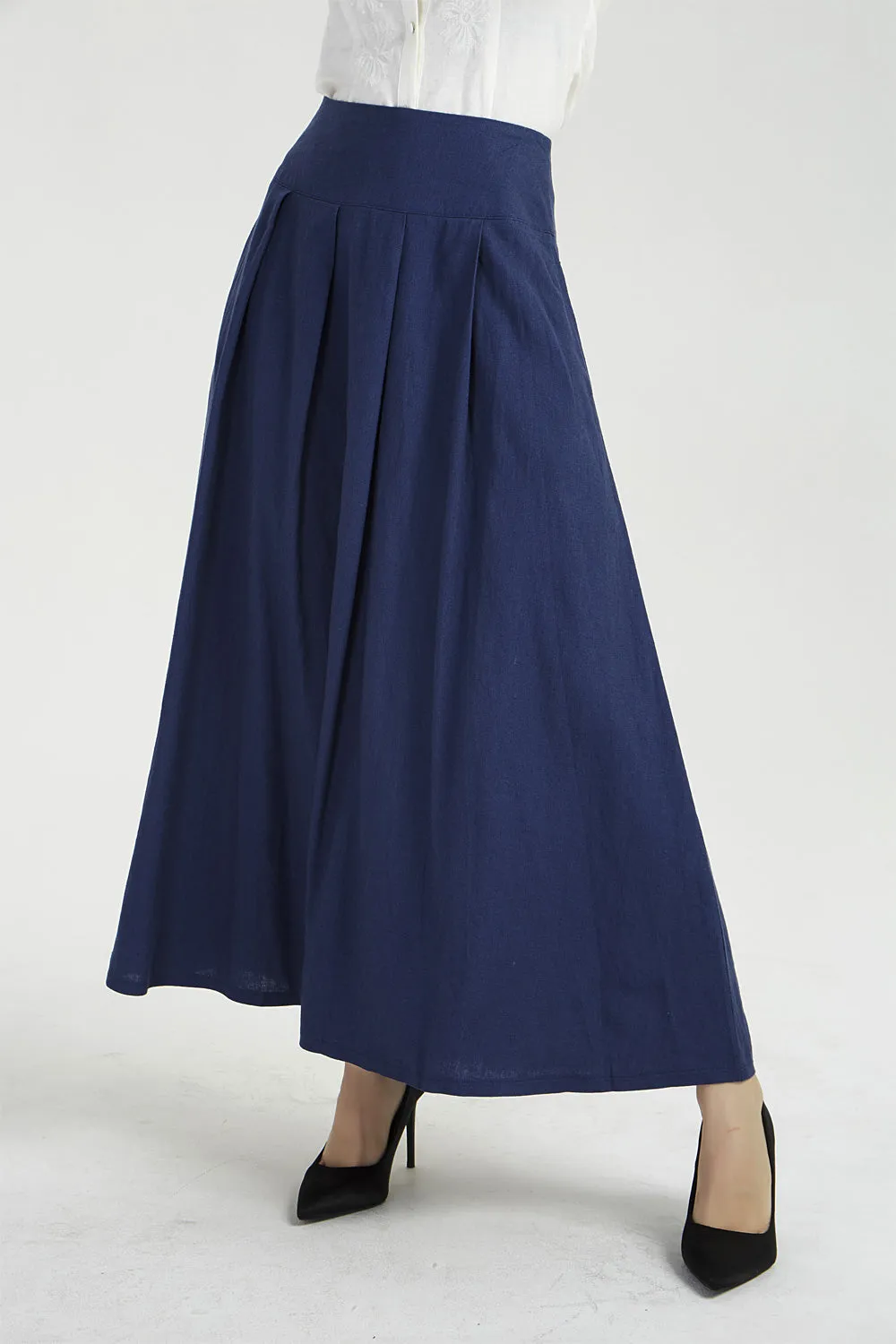 maxi long pleated linen skirt, high waisted skirt 2040