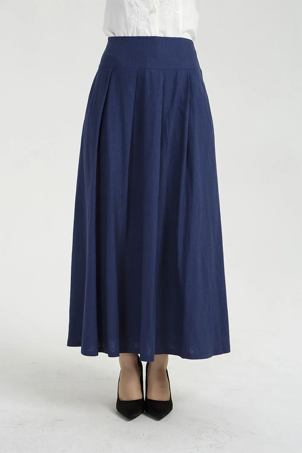 maxi long pleated linen skirt, high waisted skirt 2040