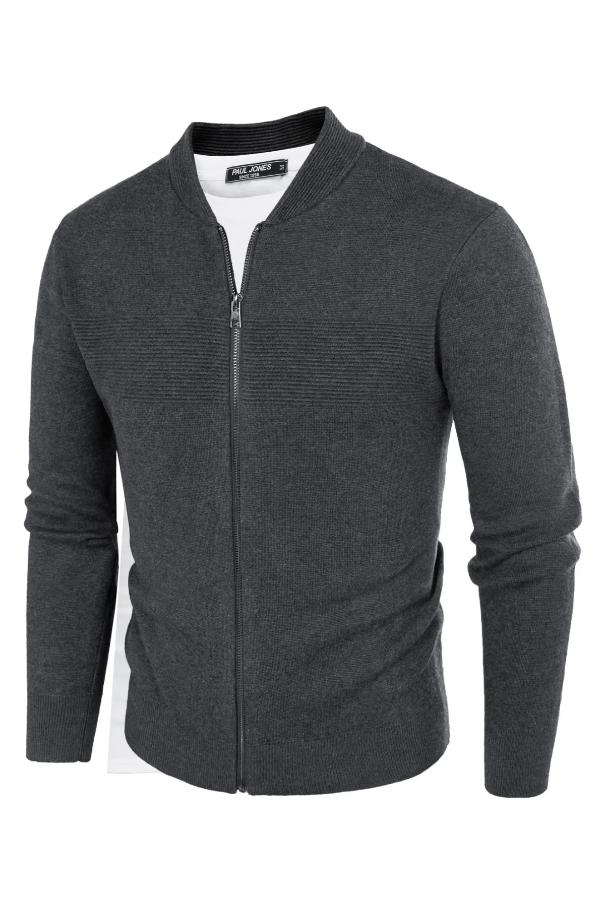 Men's Full Zip Up Sweater Casual Stand Collar Cardigan Lightweight Knit Jacket