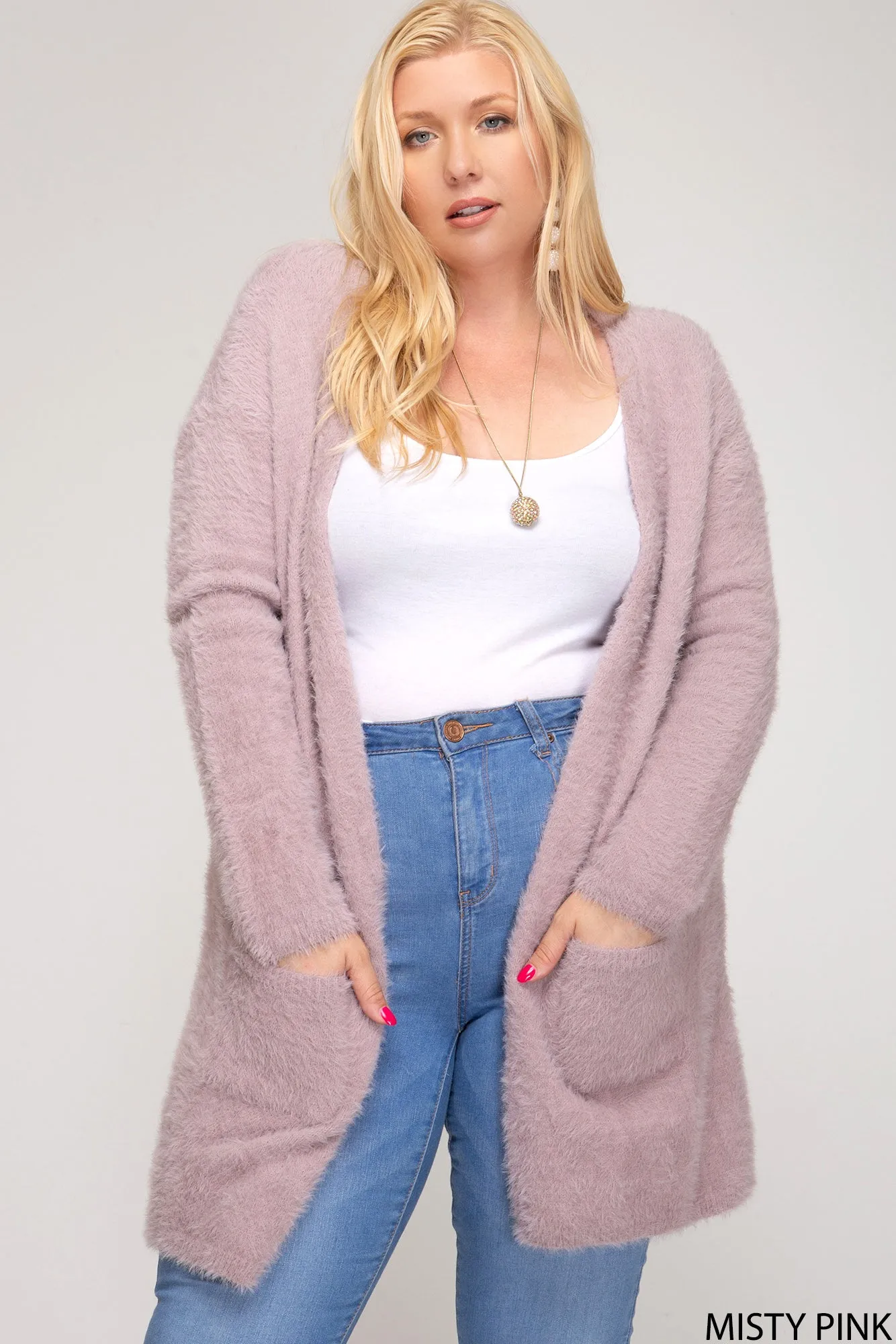 Misty Pink Knit Fuzzy Jacket