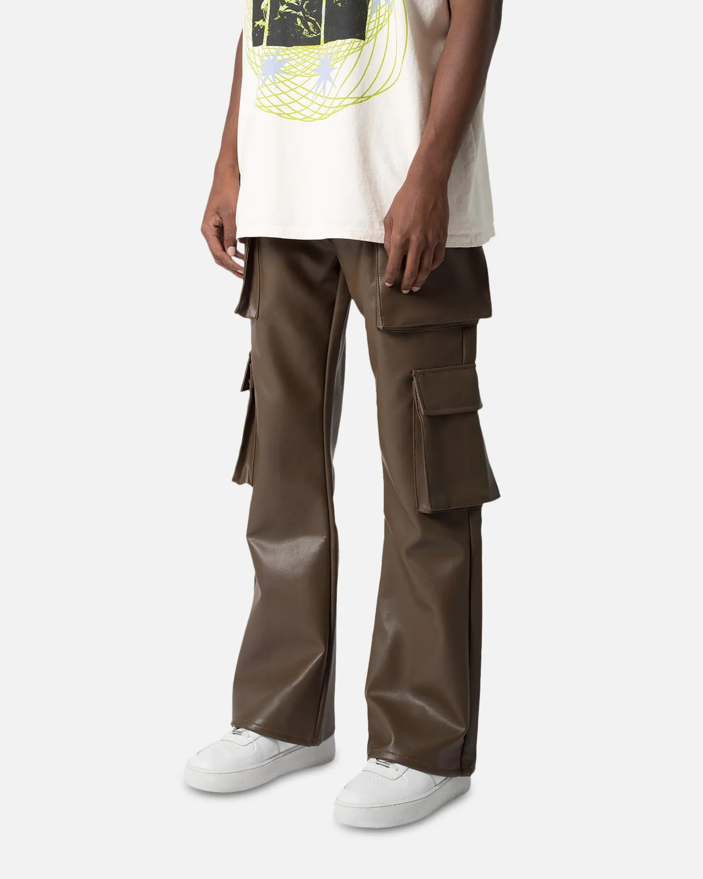 MNML Leather Double Snap Cargo Pants Chocolate