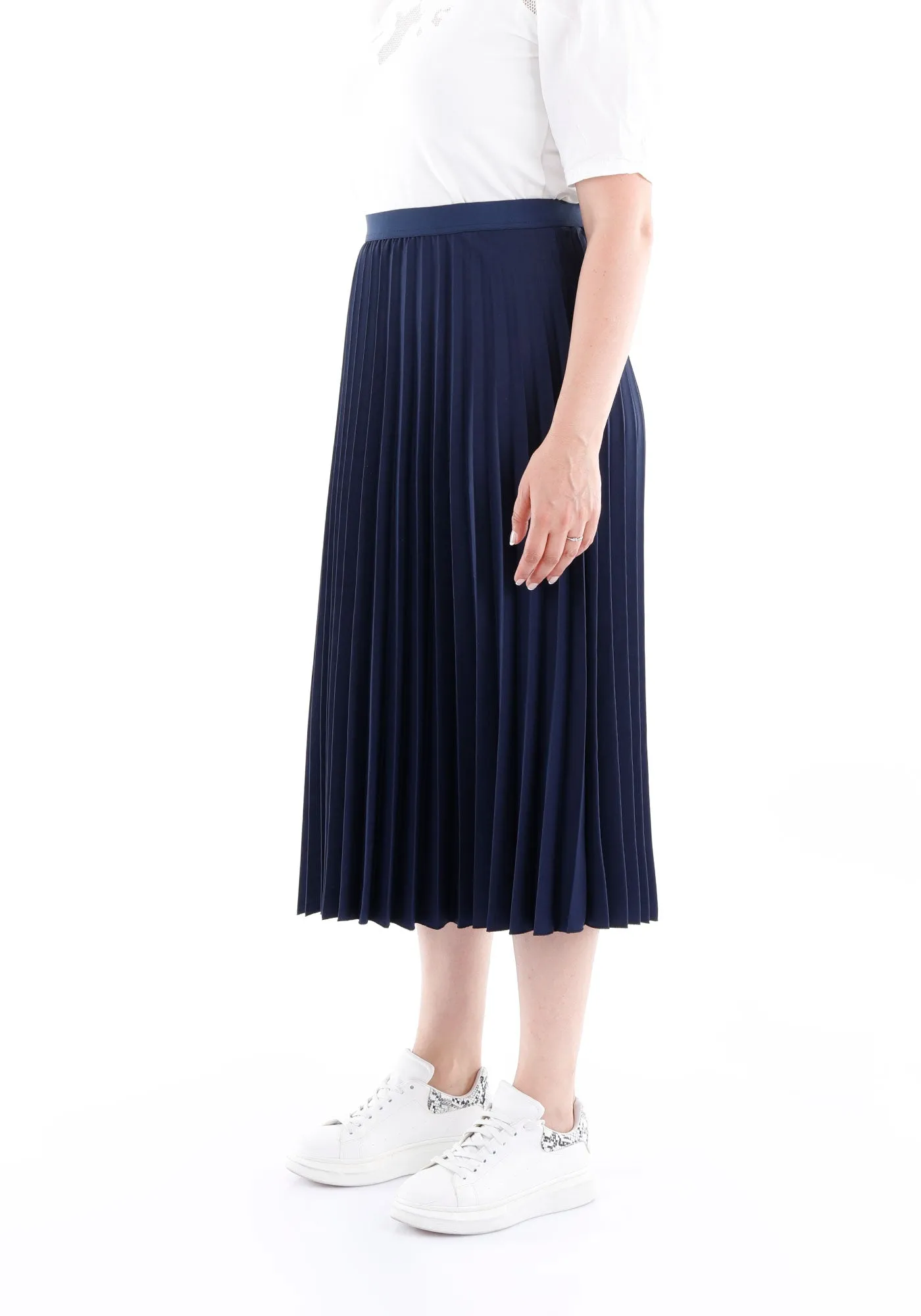 Navy Blue Oversized Accordion Plise Midi Pleated Skirt