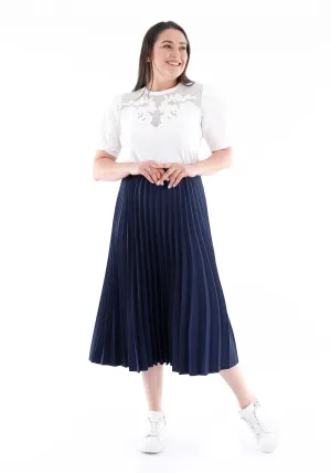 Navy Blue Oversized Accordion Plise Midi Pleated Skirt