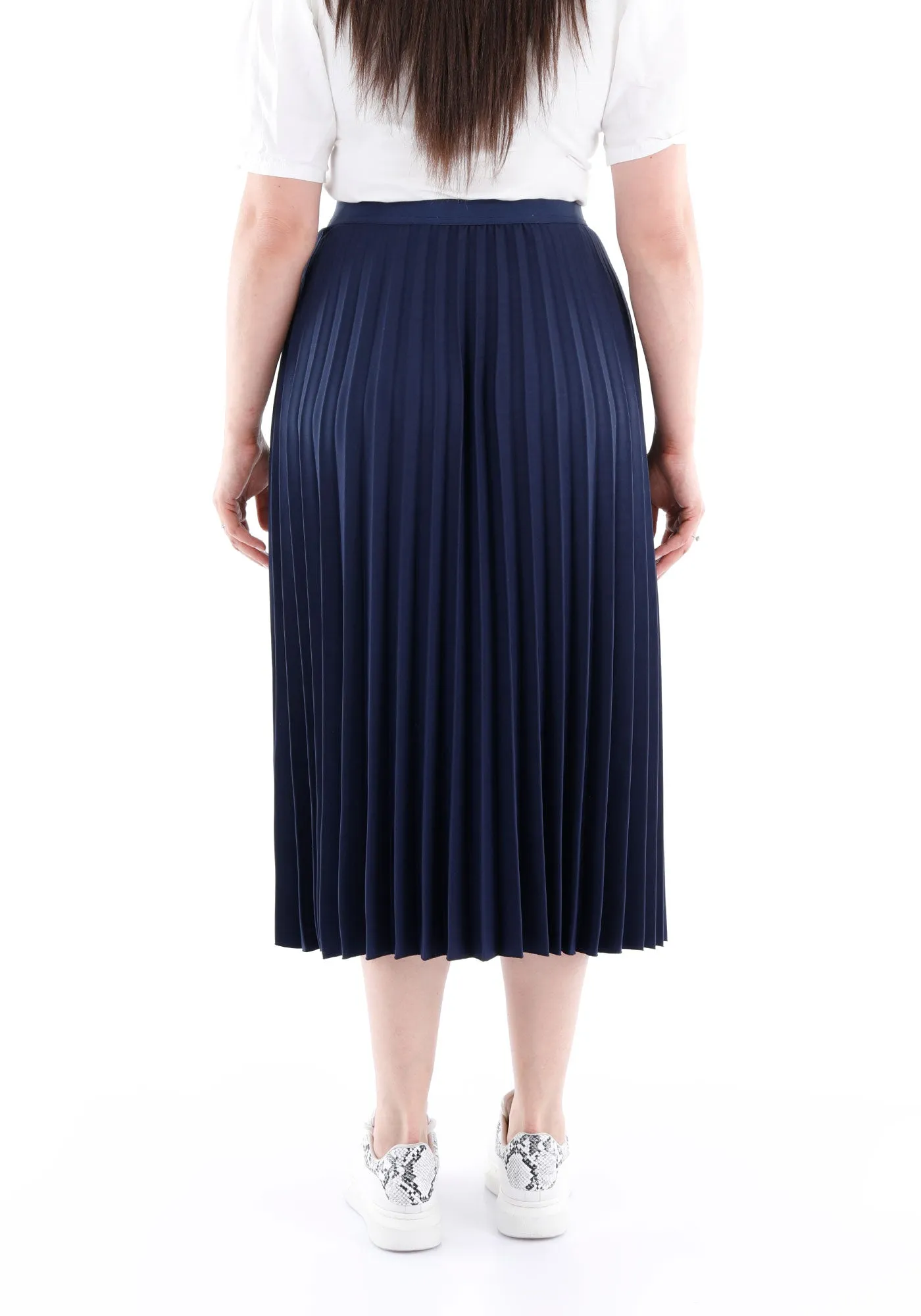 Navy Blue Oversized Accordion Plise Midi Pleated Skirt