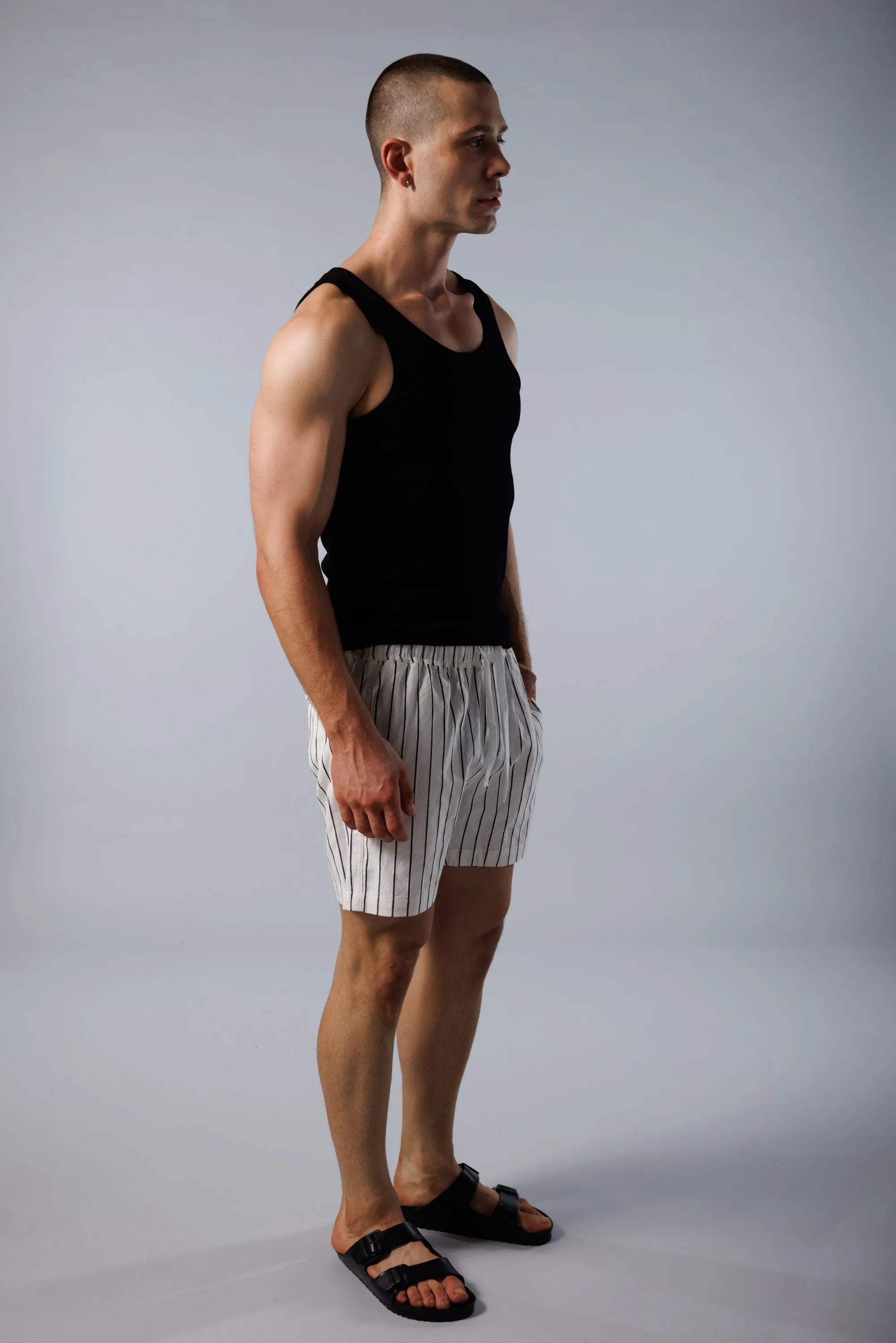 Noosa Linen Shorts - Black Stripe