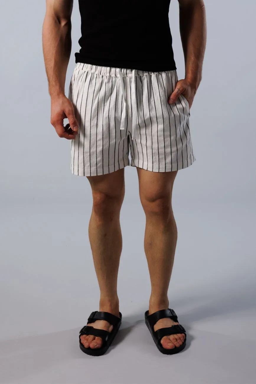 Noosa Linen Shorts - Black Stripe