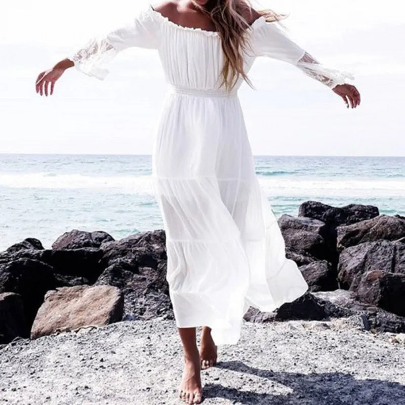 Off Shoulder White Lace Sundress