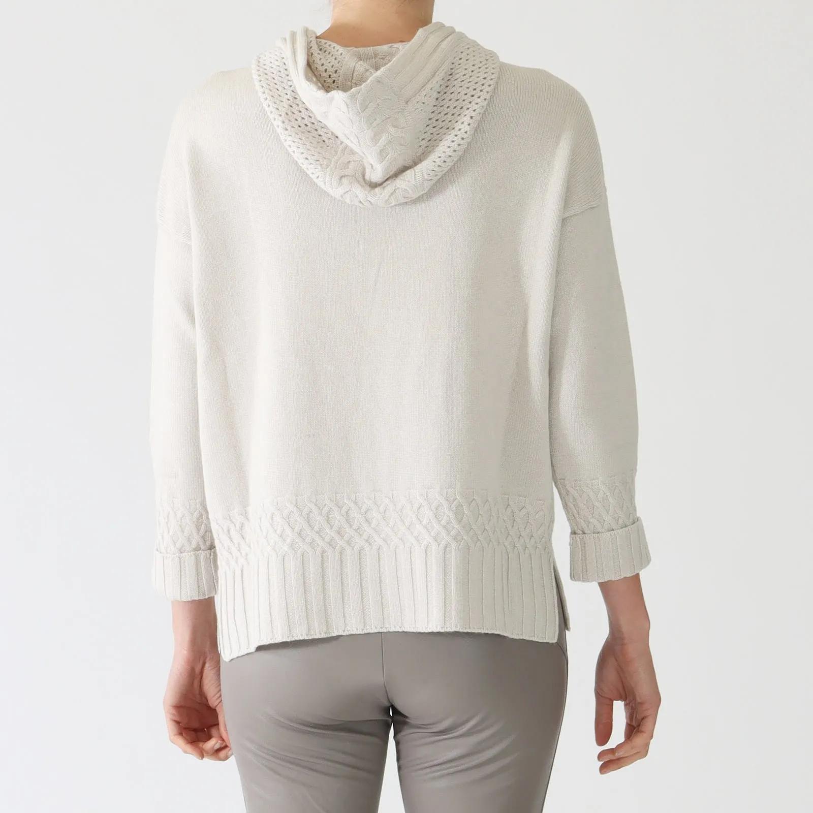 Onice Cable Crochet Cashmere Blend Hooded Sweater