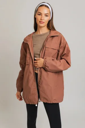 Oversized Front Pocket Drawstring Nylon Windbreaker