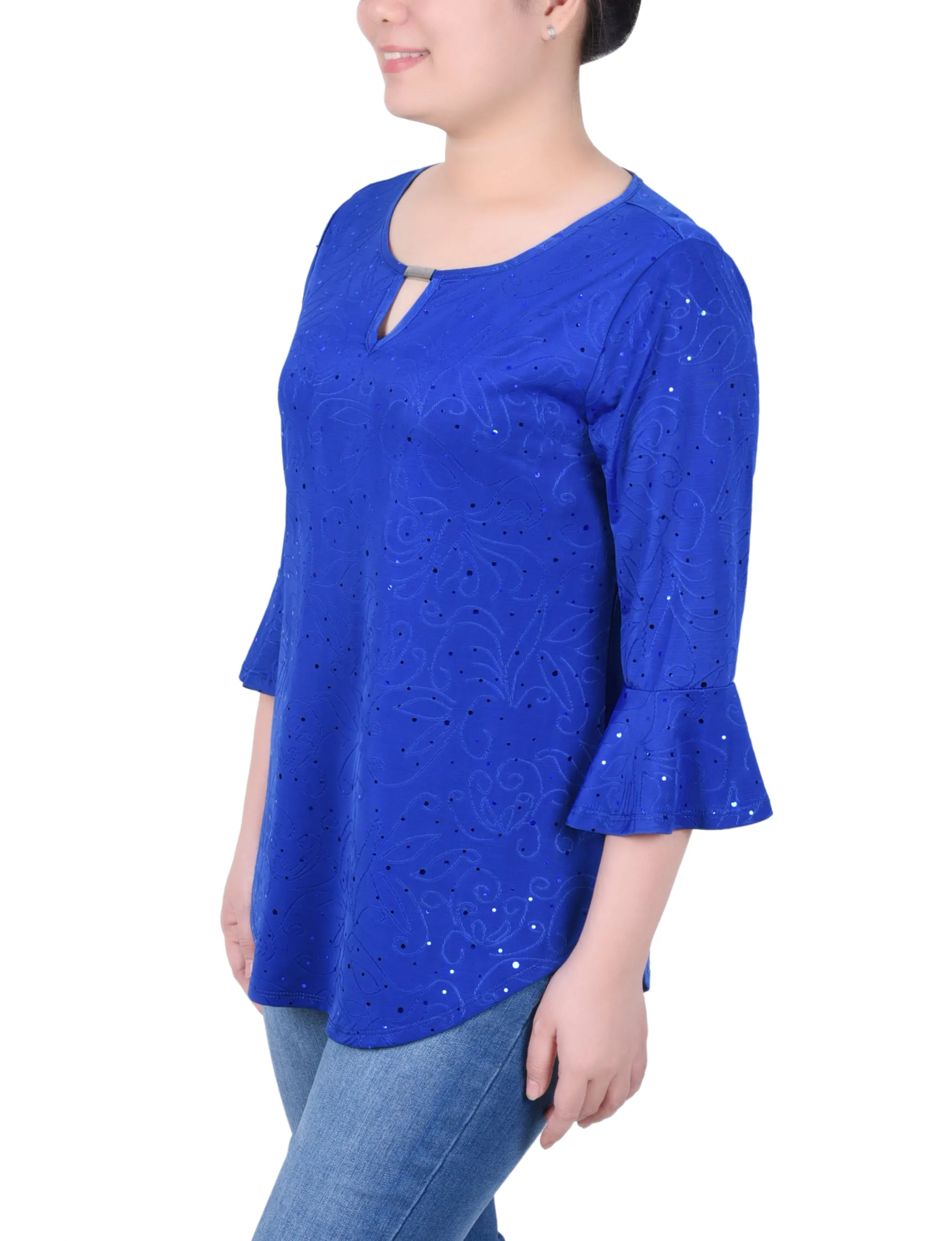 Petite 3/4 Bell Sleeve Top With Hardware