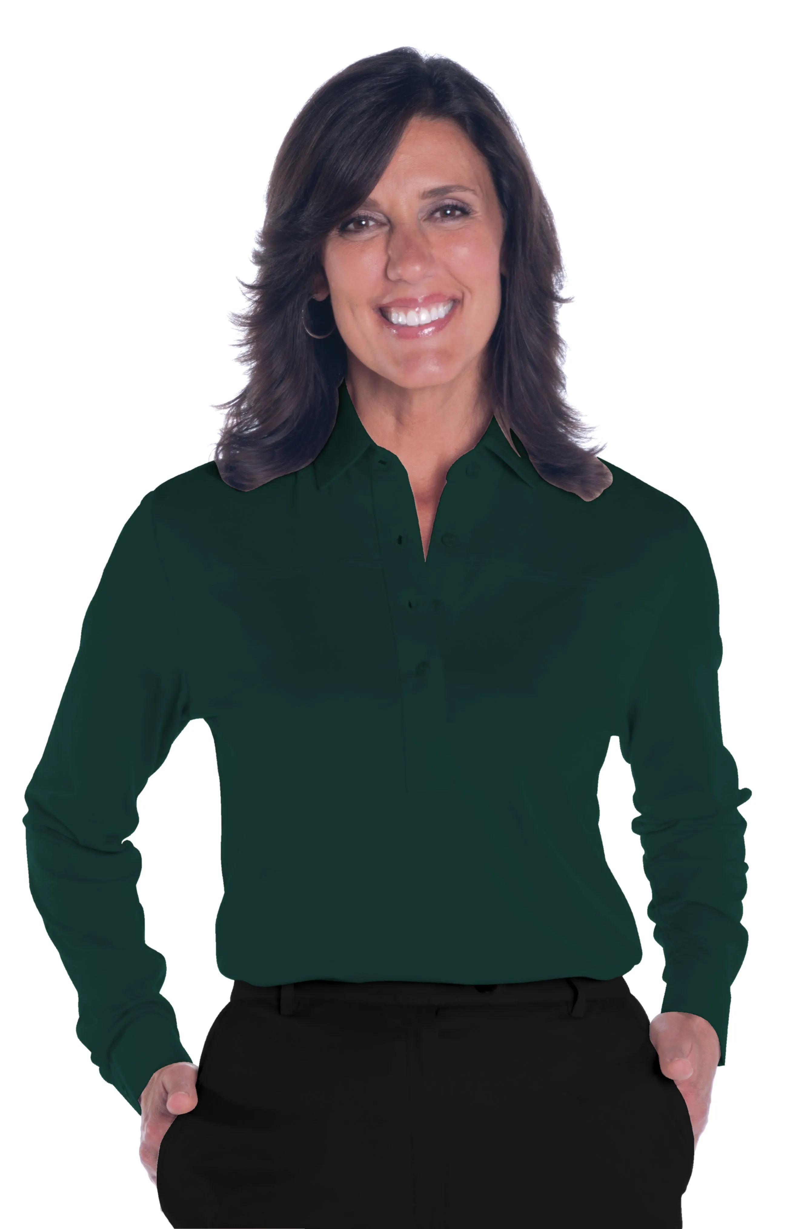 PETITE Long Sleeve Polo Shirt | Spruce 34P