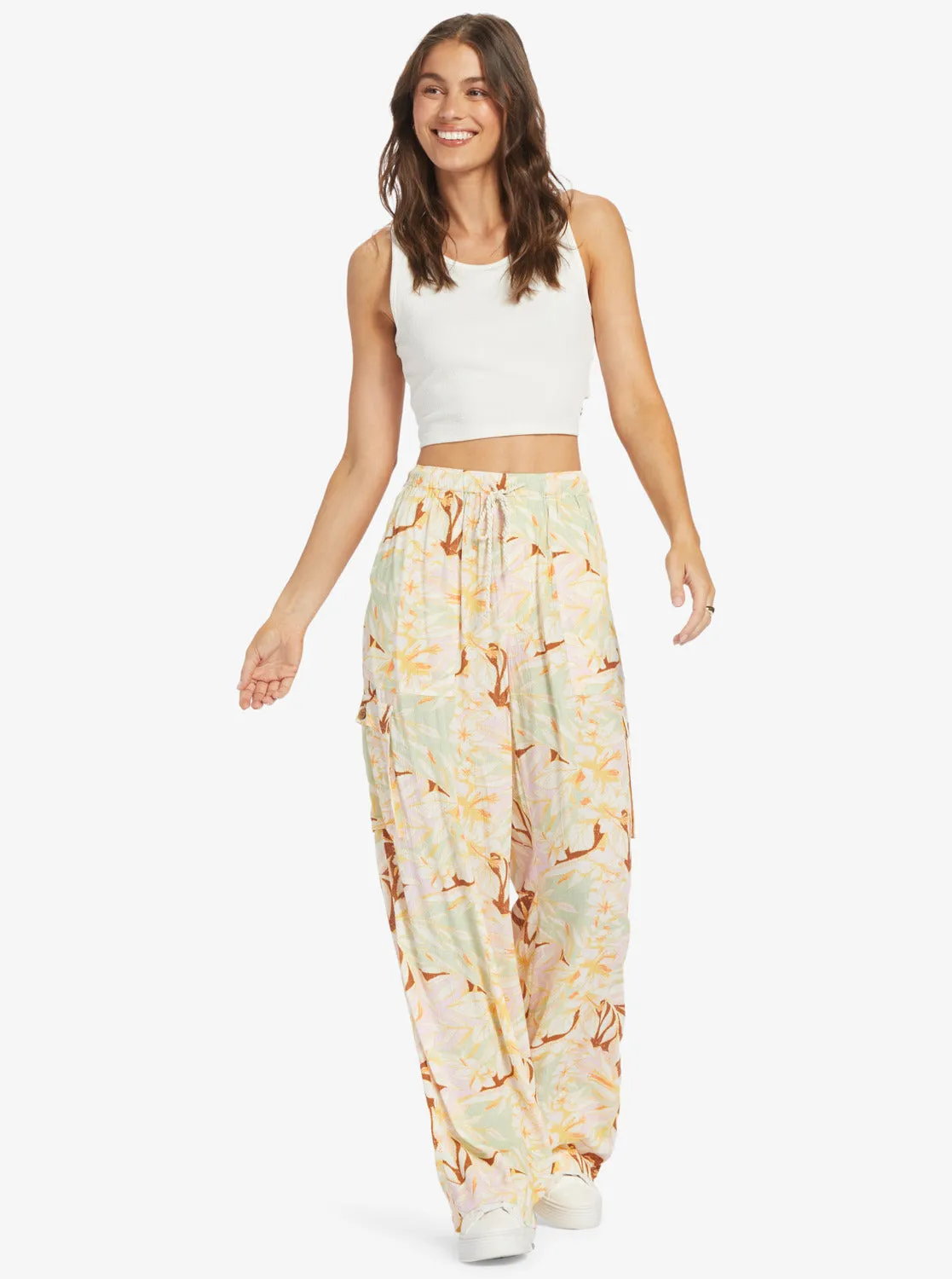 Precious High-Waist Printed Cargo Pants - Quiet Green Coast 2 Coast