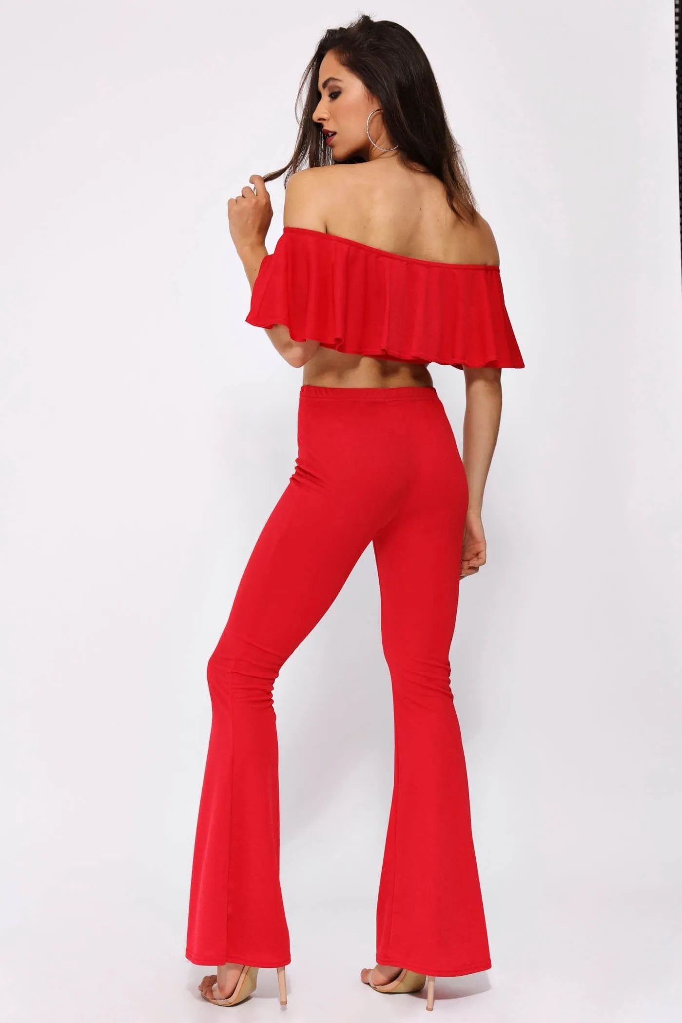 Red Frill Bardot Crop Top