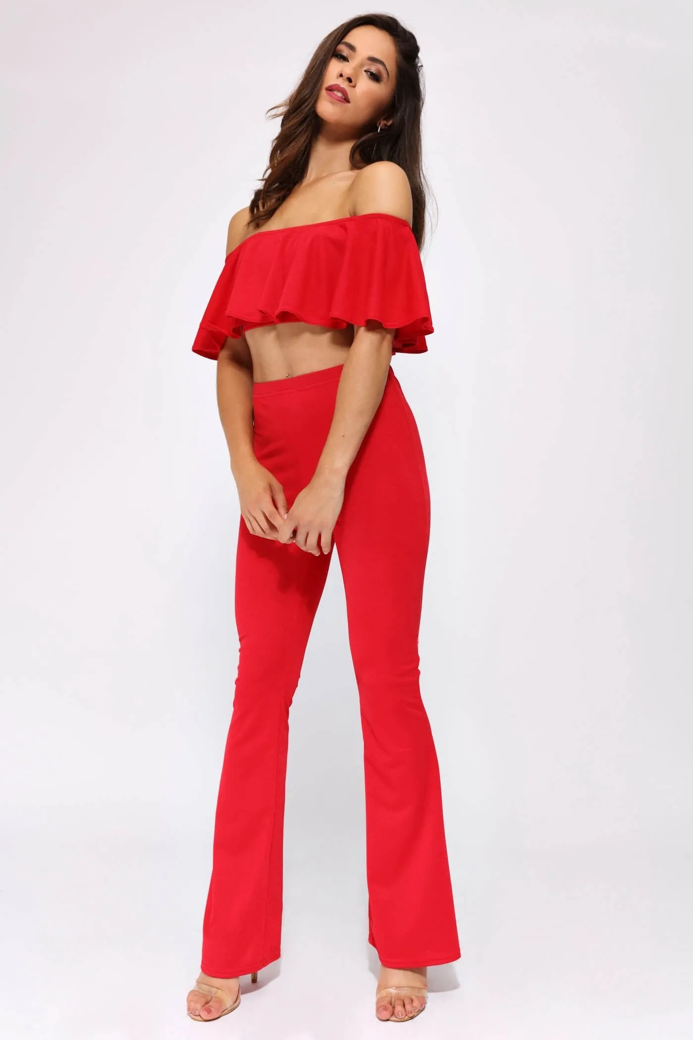 Red Frill Bardot Crop Top