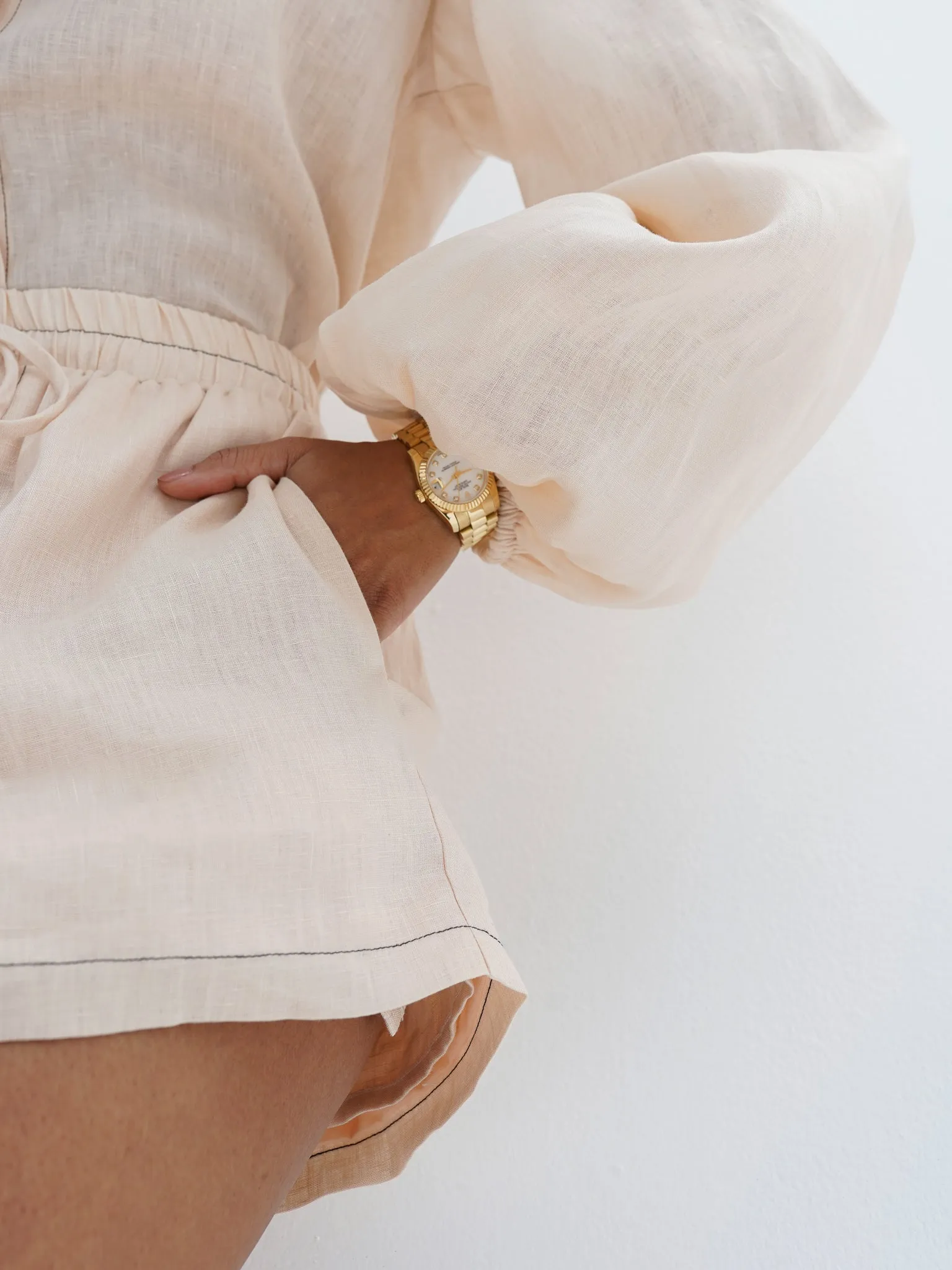 Rue Contrast Linen Shorts | Blush