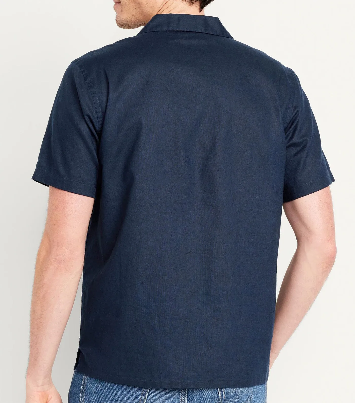 Short-Sleeve Linen-Blend Camp Shirt For Men In The Navy