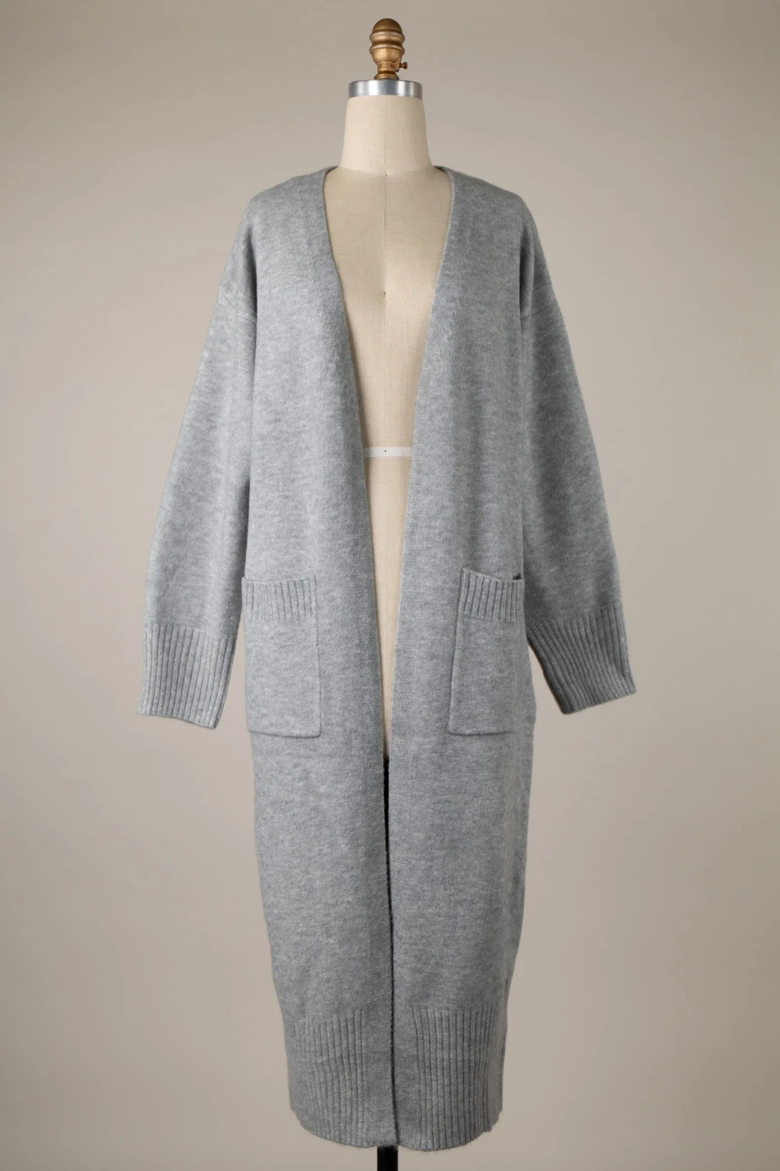 Smooth Long Soft Basic Cardigan With Ribbed Trim