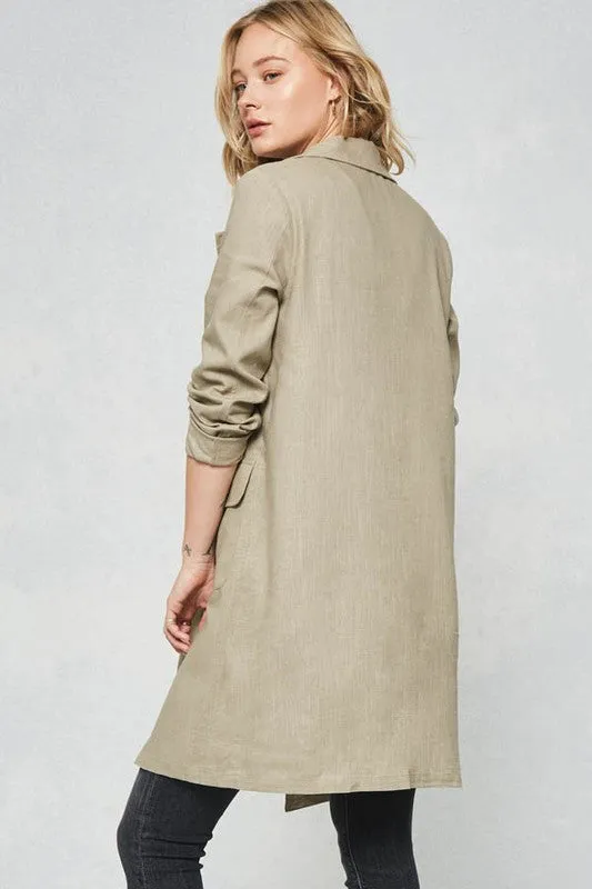 Solid Woven Trench Coat