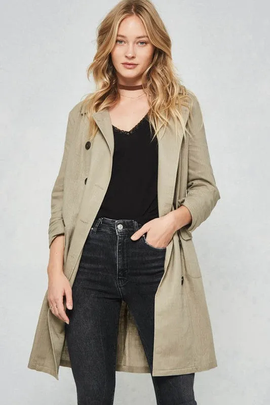 Solid Woven Trench Coat