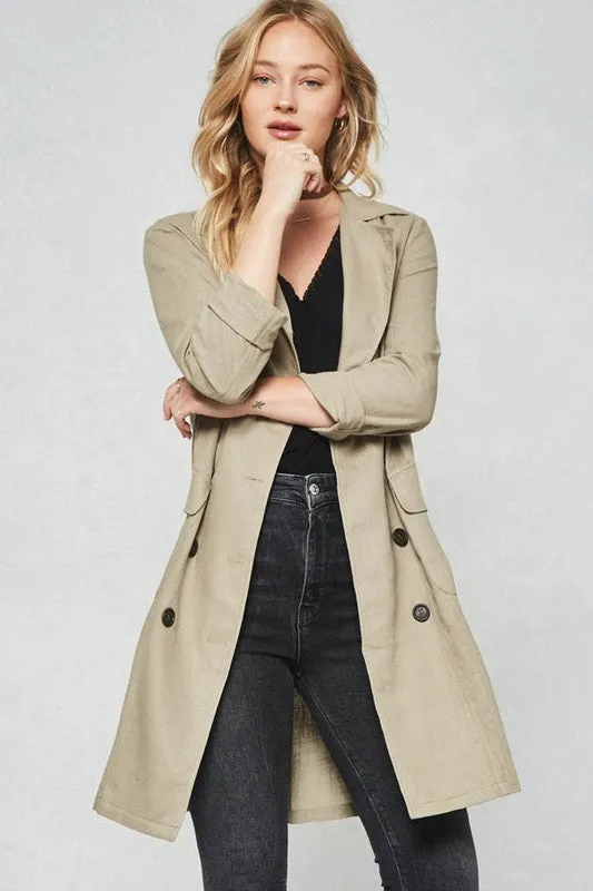 Solid Woven Trench Coat