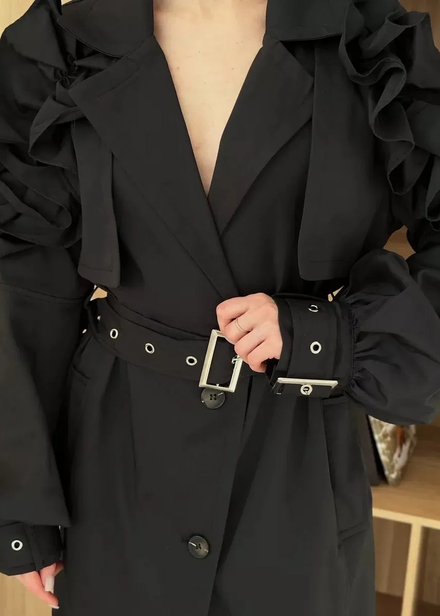 Sybil Ruffle Shoulder Trench Coat