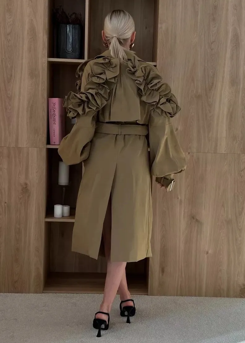 Sybil Ruffle Shoulder Trench Coat