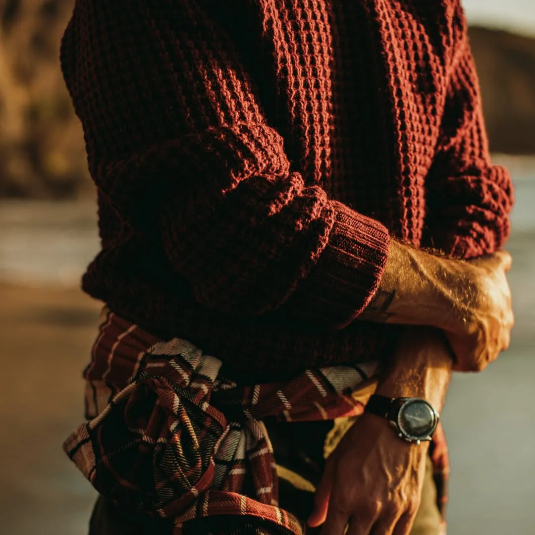 The Fisherman Sweater in Maroon Waffle