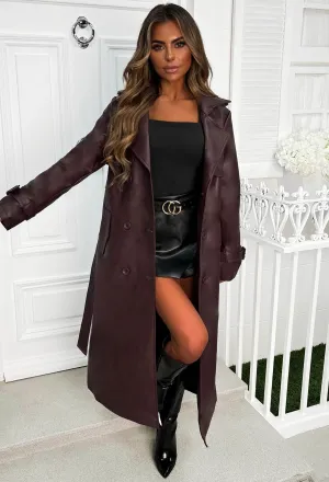 Trench Temptress Burgundy Faux Leather Trench Coat