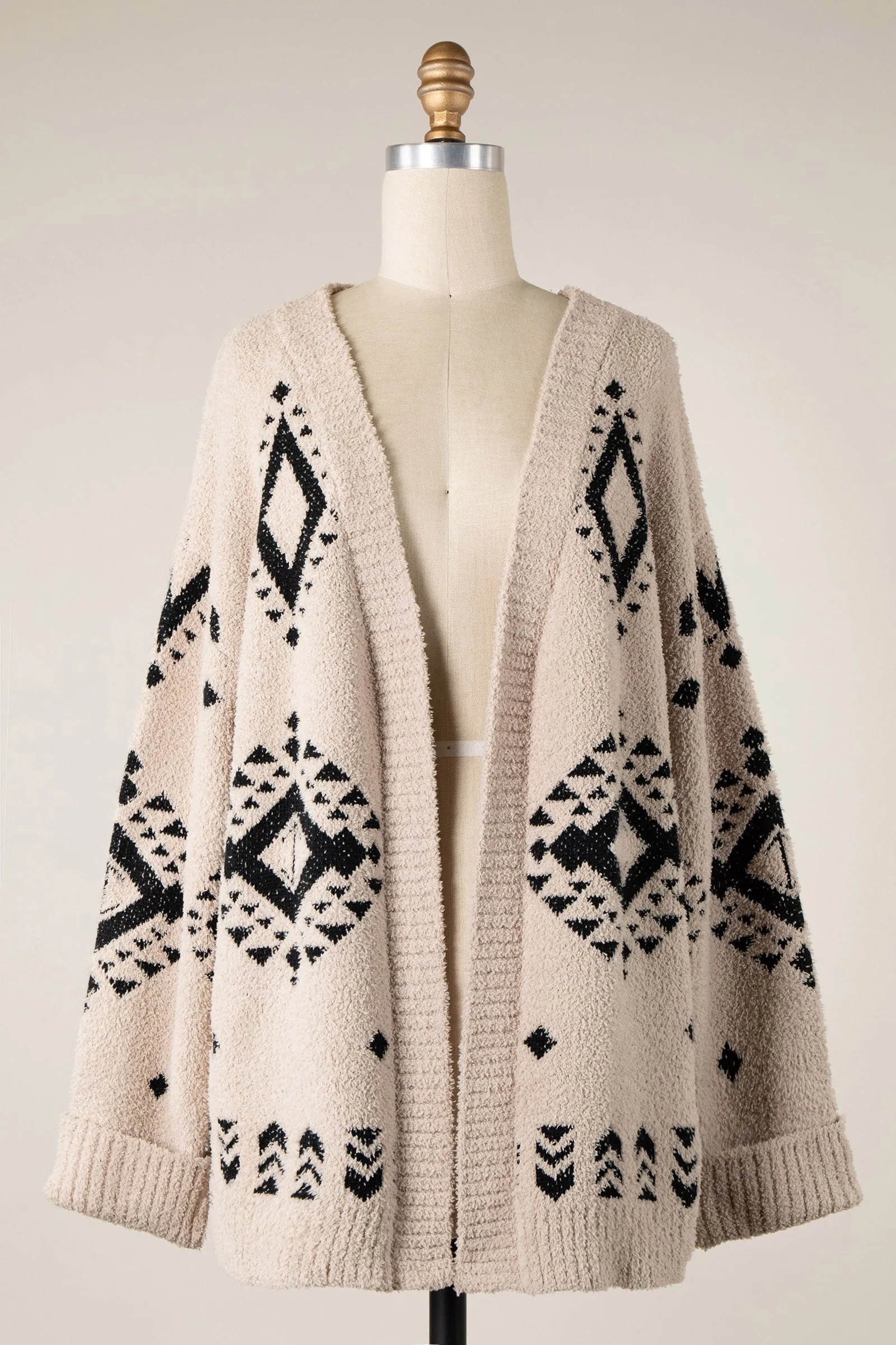 TRIBAL PRINT SOFT KNIT FLUFFY CARDIGAN 1 PACK