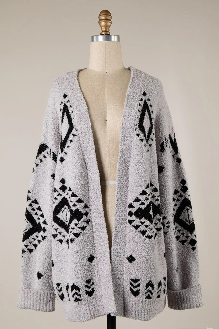 TRIBAL PRINT SOFT KNIT FLUFFY CARDIGAN 1 PACK